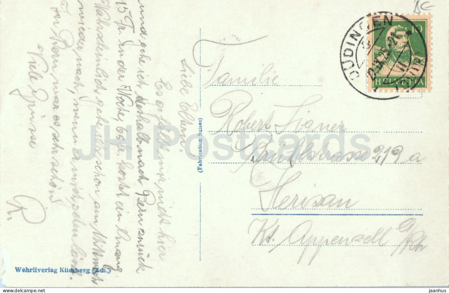 Bern vom Gurten aus - vue sur la ville - panorama - cathédrale - 32712 - carte postale ancienne - 1925 - Suisse - utilisé