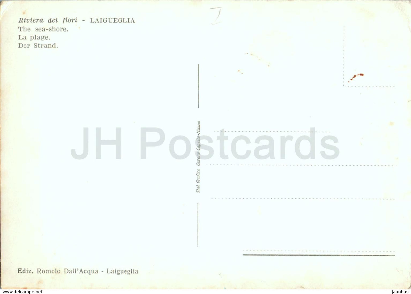 Blumenriviera - Laigueglia - Der Strand - Riviera dei Fiori - Ligurien - Strand - alte Postkarte - Italien - unbenutzt