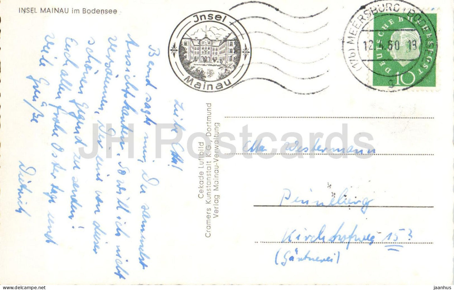 Insel Mainau im Bodensee Mainau Island in Lake Constance - Luftaufnahme Schloss Alpen - alte Postkarte 1960 - Deutschland - gebraucht