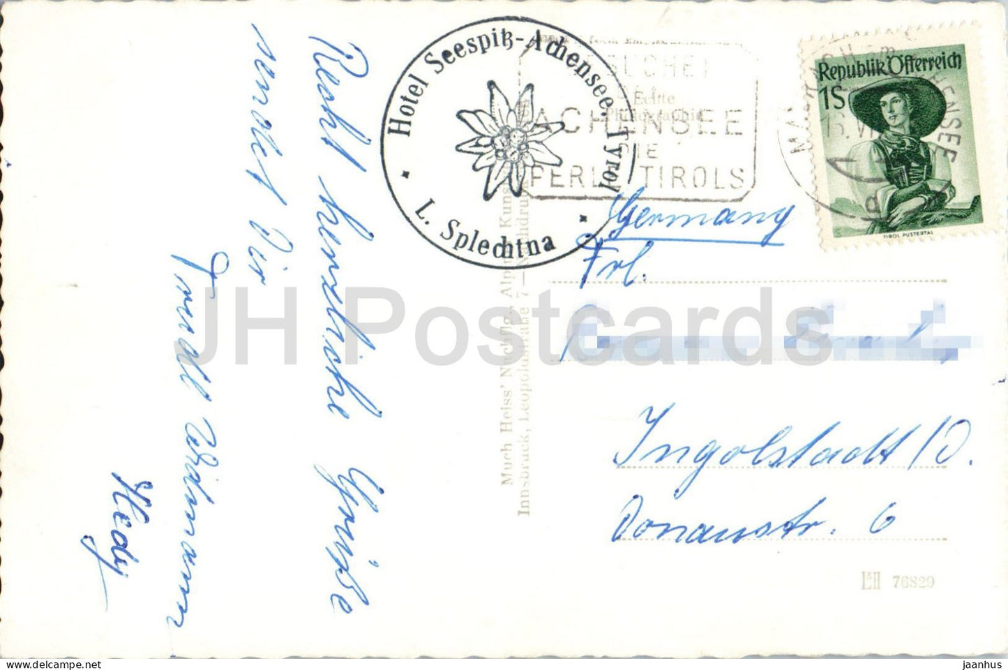 Achensee i. Tirol 930 m - mit Seespitz und Maurach - boat - lake view - steamboat - old postcard - 6494 - Austria - used
