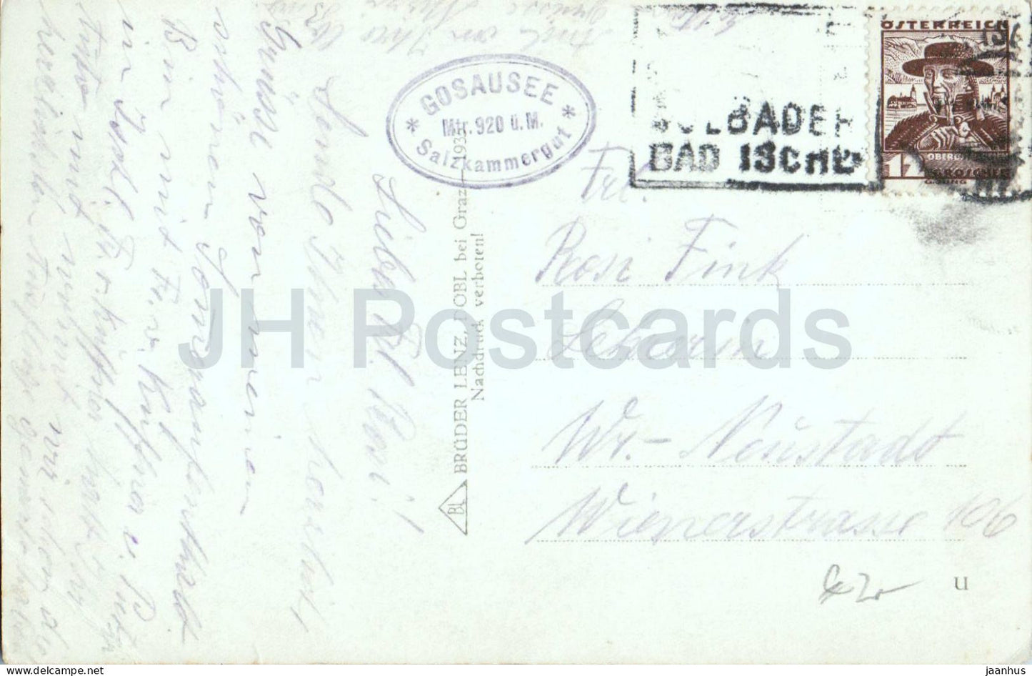 Gosausee mit Dachstein 2996 m - lac - Montagnes - 1727 - carte postale ancienne - années 1930 - Autriche - d'occasion