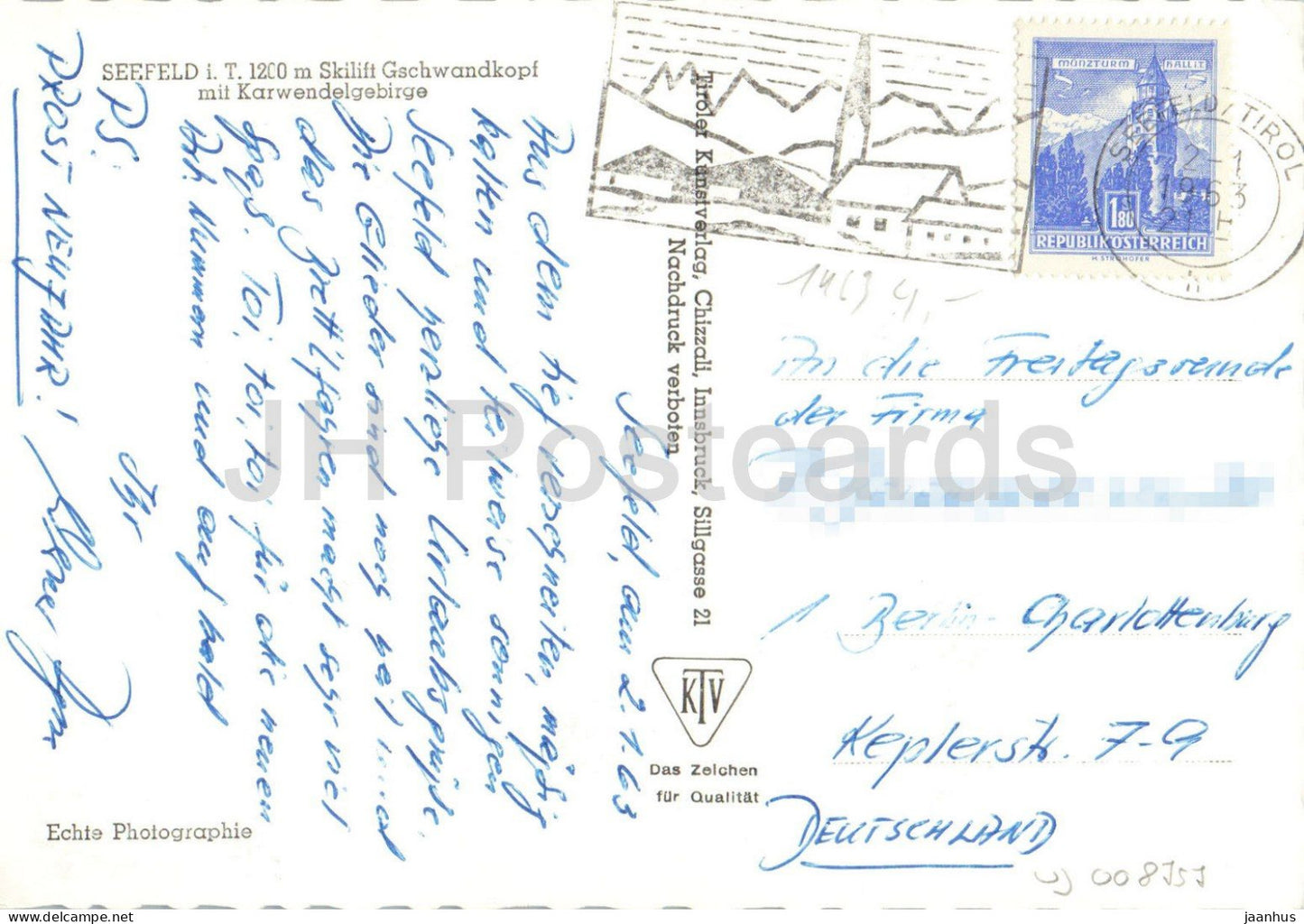 Seefeld i T 1200 m Skilift Gschwandkopf mit Karwendelgebirge - ski lift winter sports mountains - 1961 - Austria - used