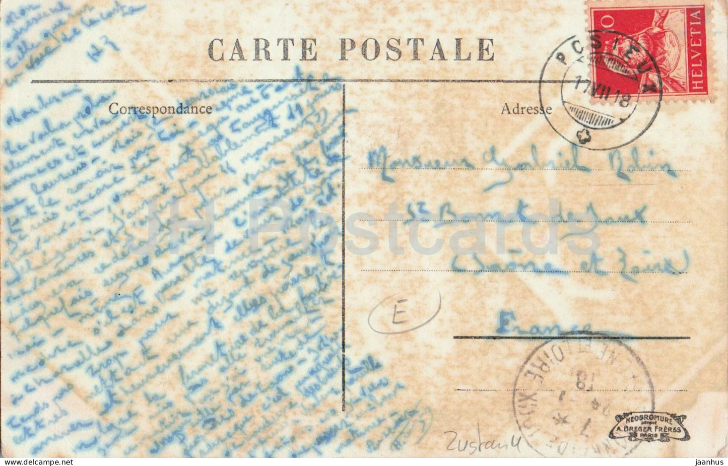 École d'Agriculture de Grangeneuve près de Fribourg - Carte postale ancienne - 1918 - Suisse - utilisée