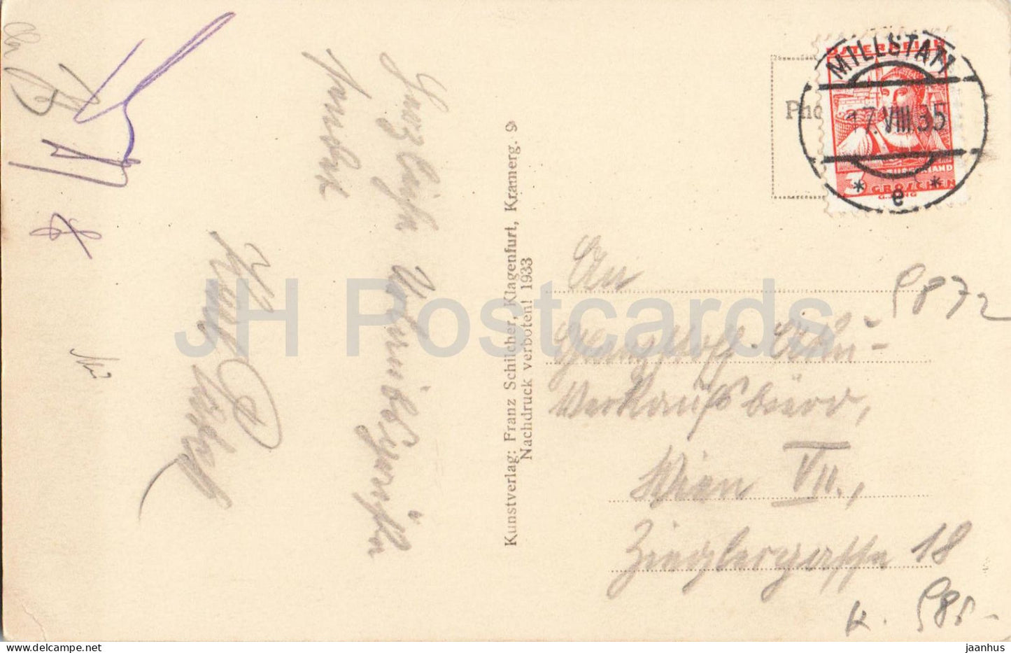 Millstatt am See - Strandbad - beach - bathers - umbrellas - leisure - old postcard 1935 - Austria used