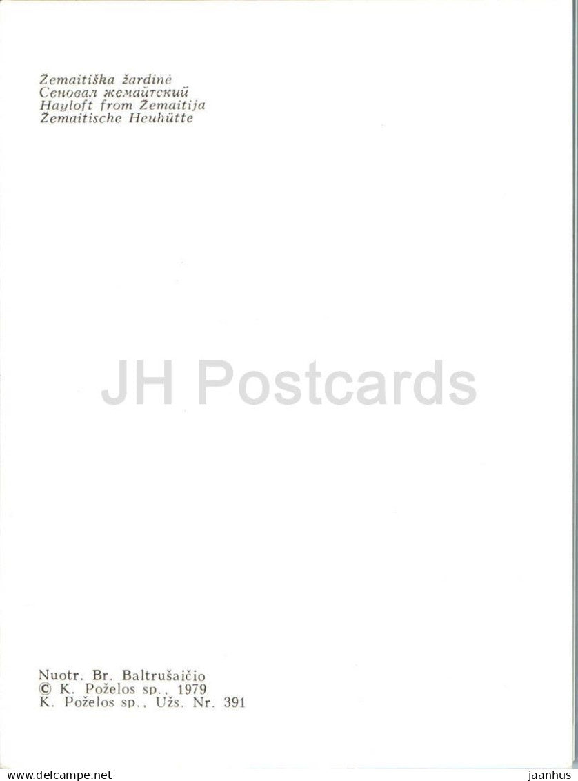 Musée ethnographique en plein air de Lituanie - Grenier à foin de Zemaitija - 1979 - Lituanie URSS - non utilisé
