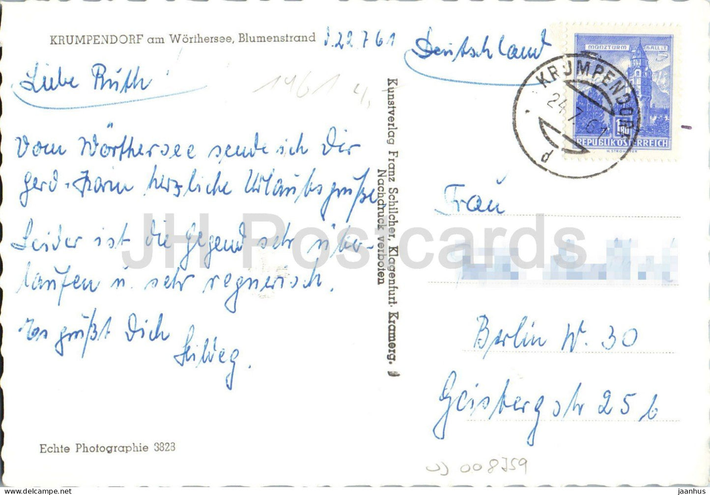 Krumpendorf am Wörthersee Blumenstrand - See - Badeplatz - Freizeit - 3828 - 1961 - Österreich - gebraucht