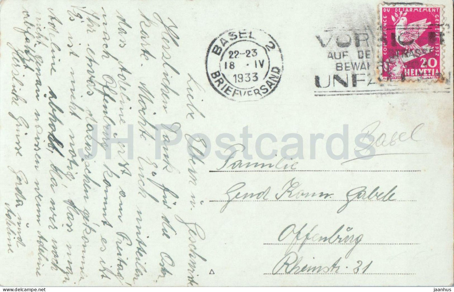 Basel street ? - old postcard - 1933 - Switzerland - used