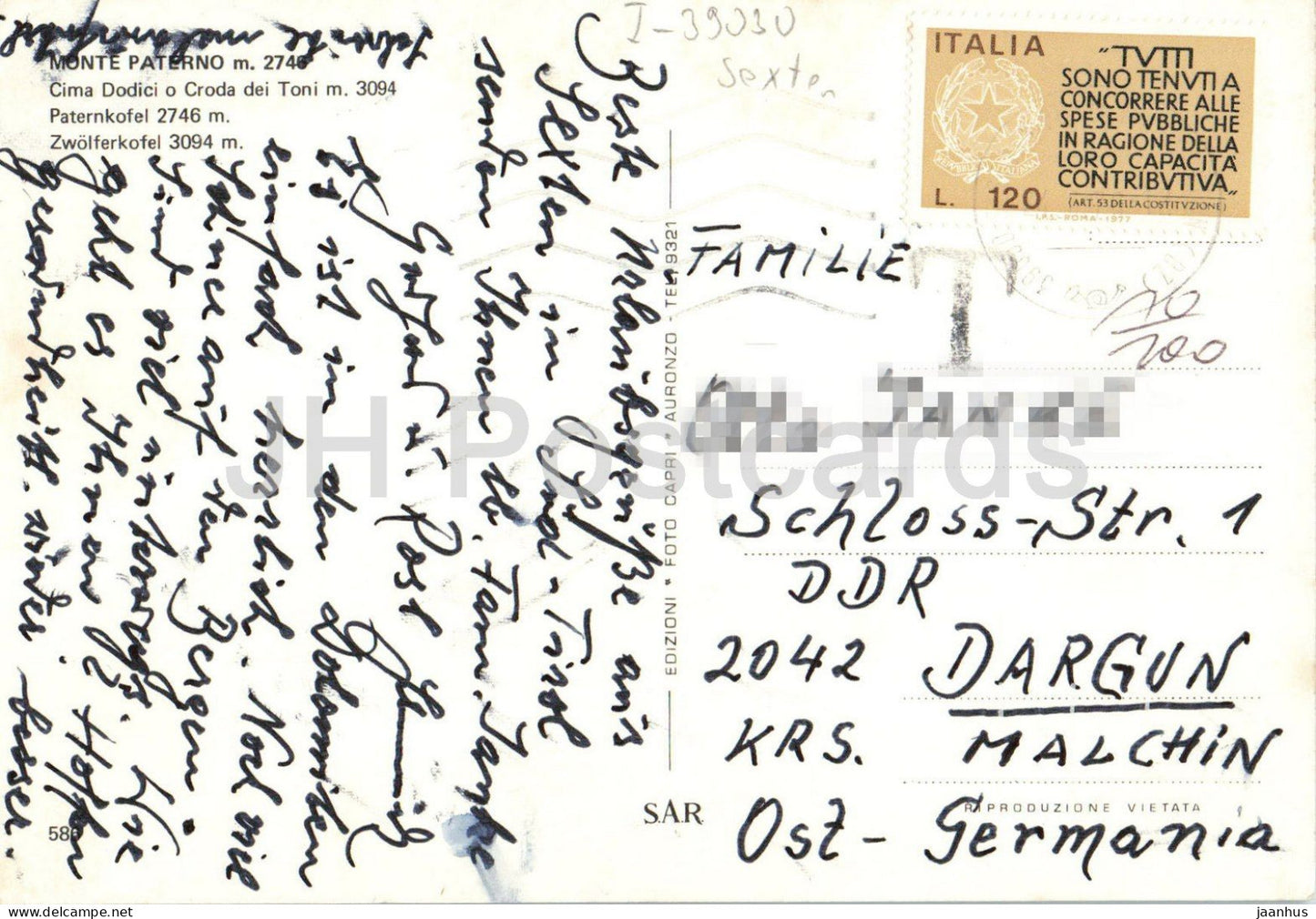 Monte Paterno - Cima Dodici - Zwolferkofel - Paternkofel - Croda dei Toni - Dolomites - Alps - 586 - Italy - used