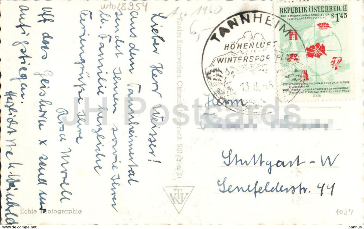 Tannheim in Tirol mit Geishorn 2363 m - vallée alpine - village - montagnes - 9452 - carte postale ancienne - 1956 - Autriche - utilisé