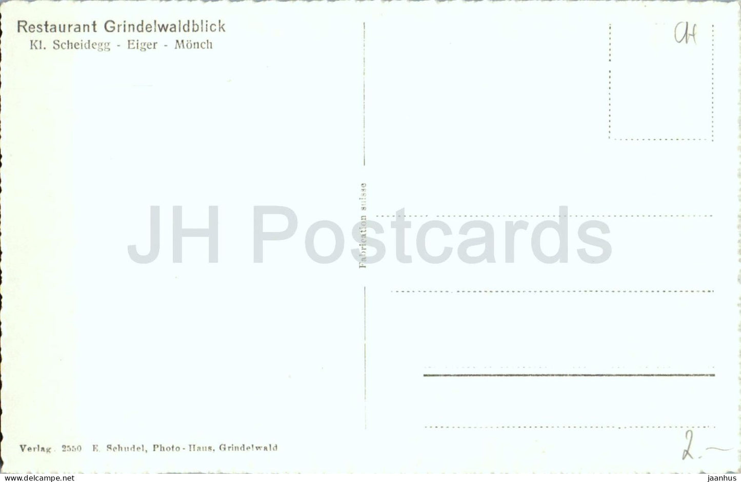 Restaurant Grindelwaldblick Kl. Scheidegg - Eiger - Monch - Alps - mountains 2550 - old postcard - Switzerland - unused