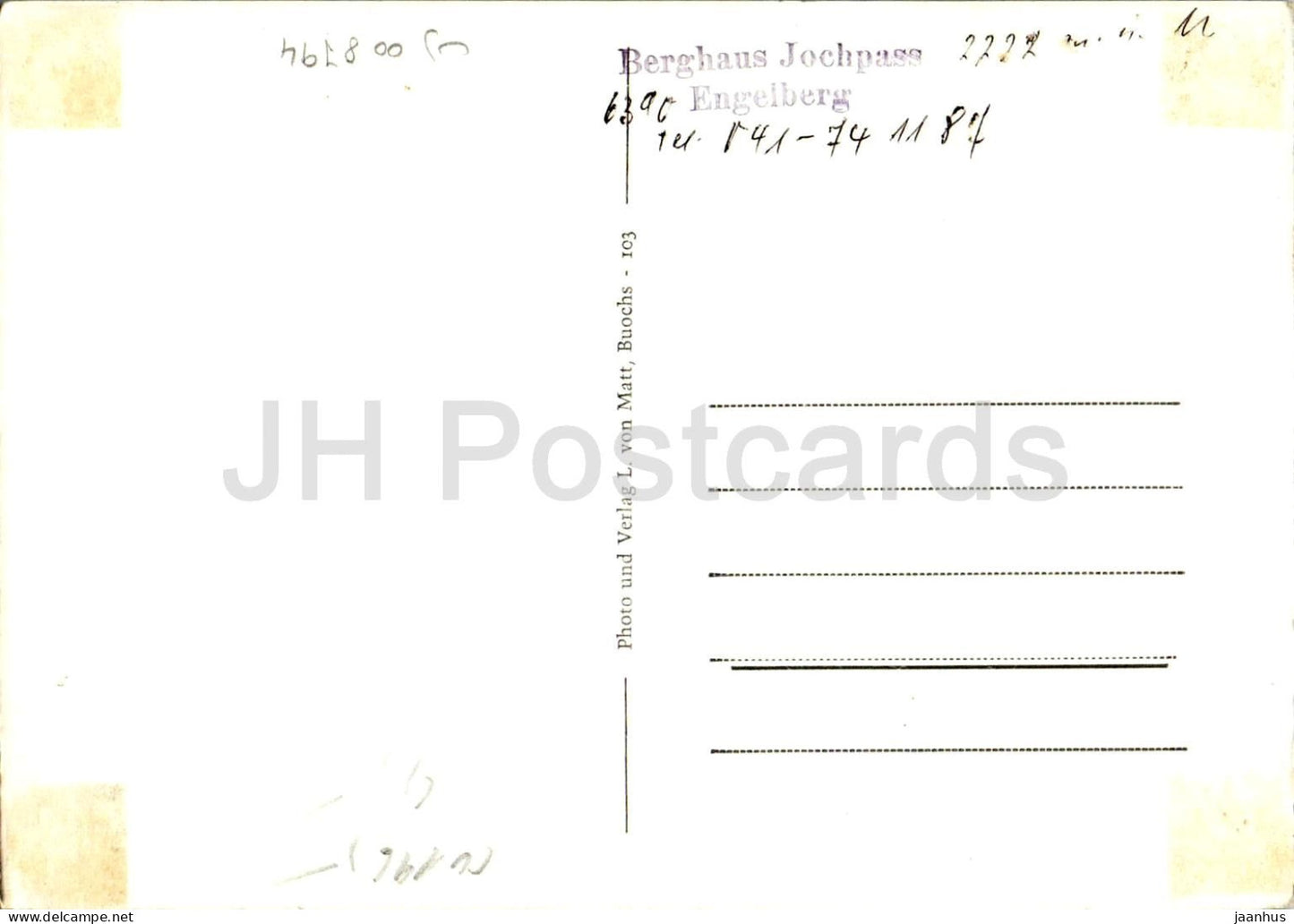 Jochpass 2215 m mit Wendenstocken - mountain pass - glacier - alpine landscape - 103 - old postcard - Switzerland - used