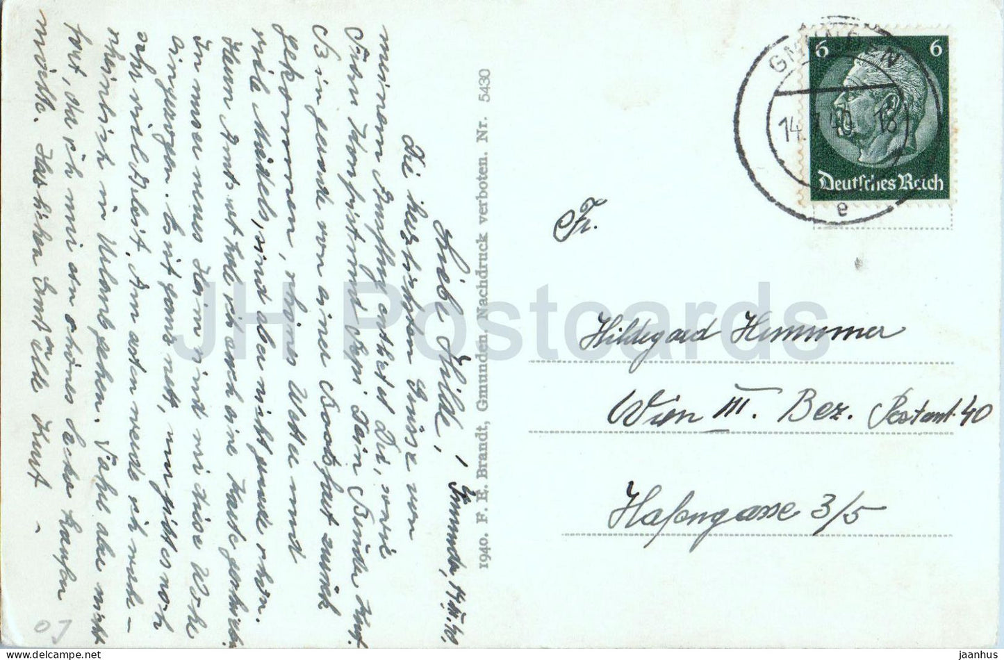 Salzkammergut - Gmunden - Mondnacht - Moonlit Night - boat - 5430 - old postcard - 1940 - Austria - used