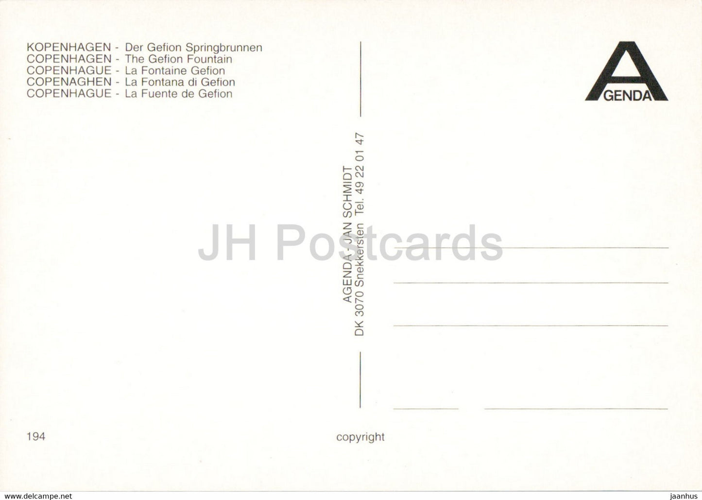 Copenhagen - The Gefion Fountain - Agenda - 194 - Denmark - unused
