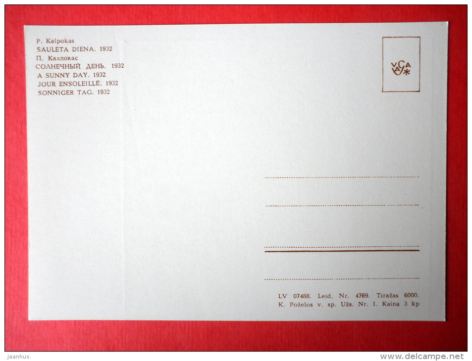 painting by Petras Kalpokas - A Sunny Day . 1932 - lithuanian art - unused - JH Postcards