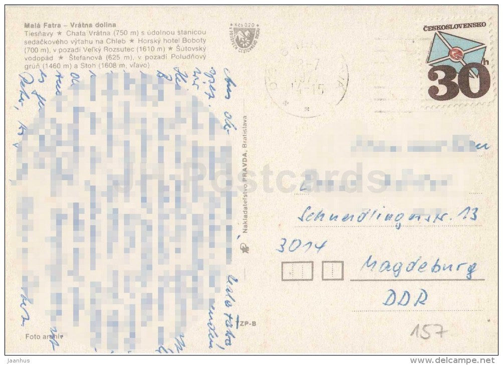 Mala Fatra - Vratna valley - Tiesnavy - hotel Boboty - Sutovsky waterfall - Czechoslovakia - Slovakia - used 1977 - JH Postcards