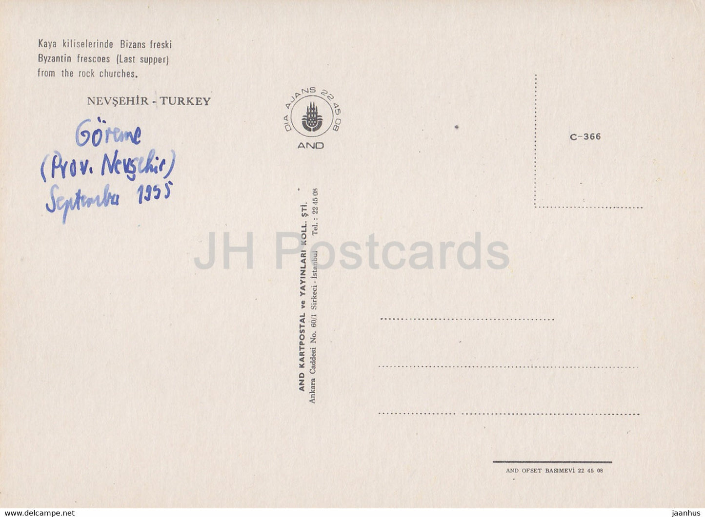 Fresques byzantines (Dernière Cène) des églises rupestres - art ancien - 1995 - Turquie - d'occasion