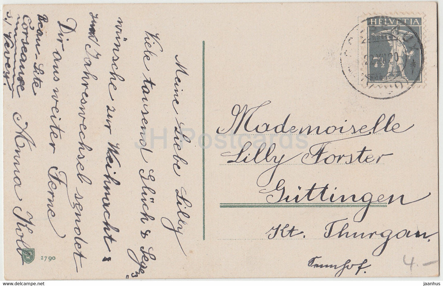 Christmas Greeting Card - Joyeux Noel - fir cones - 2790 - old postcard - 1920 - France - used