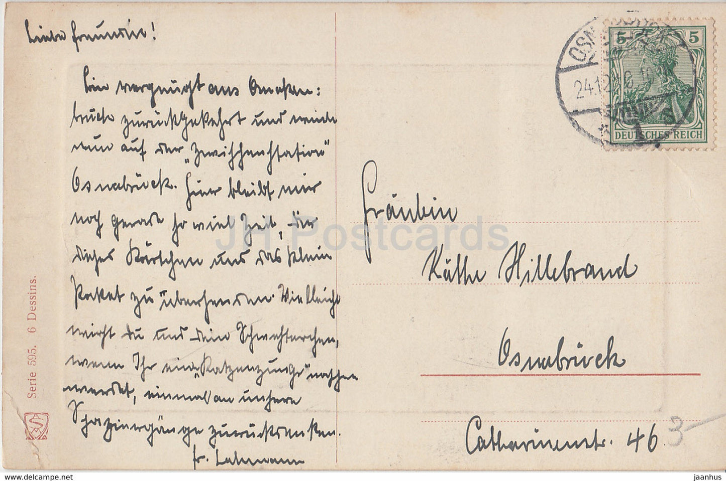 Christmas Greeting Card - Frohliche Weihnachten - winter view - Serie 595 Dessins - old postcard - 1910 - Germany - used