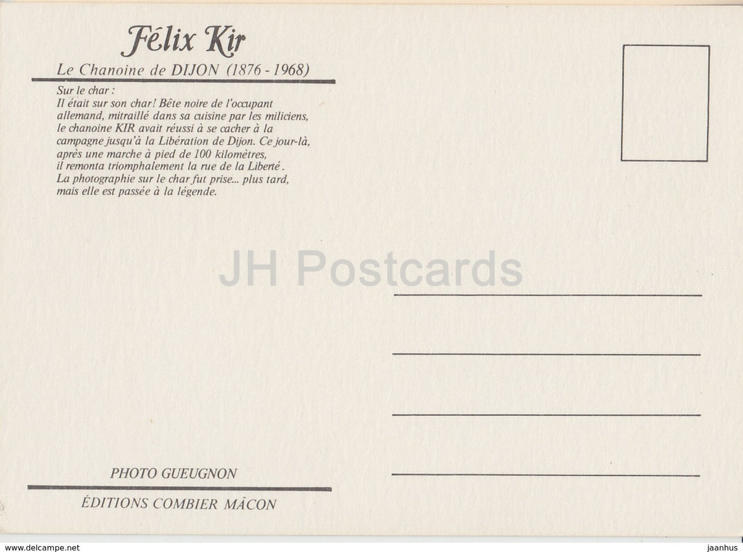 Felix Kir - Le Chanoine de Dijon - catholic priest - France - unused