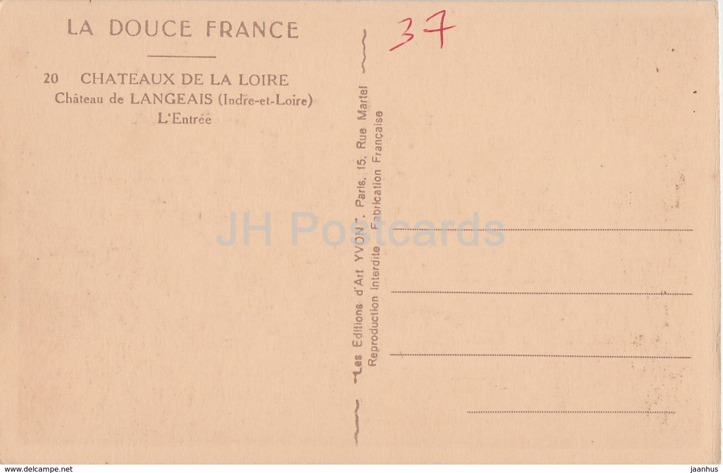 Chateau de Langeais - L'Entrée - Schloss - 20 - alte Postkarte - Frankreich - unbenutzt