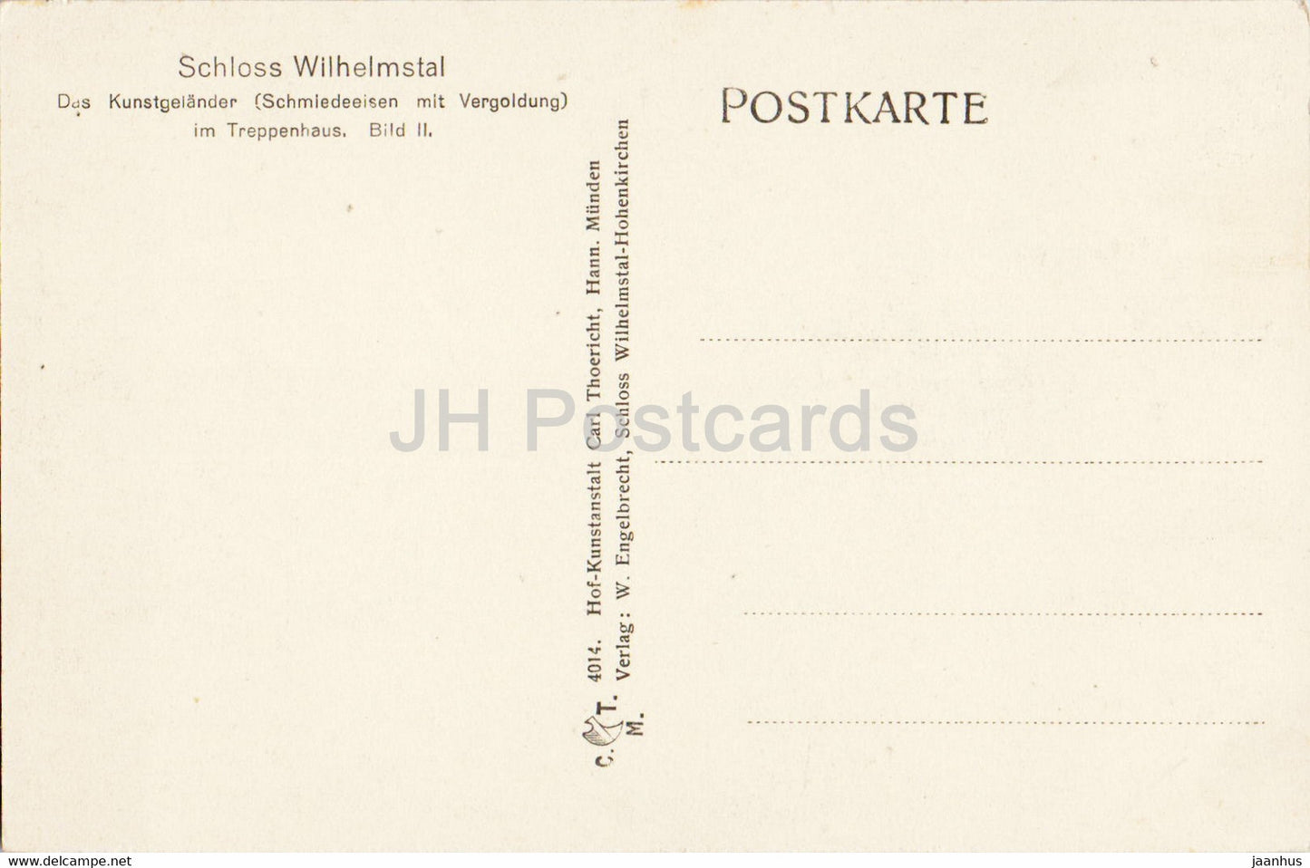 Schloss Wilhelmstal - Das Kunstgelander im Treppenhaus - château - carte postale ancienne - Allemagne - inutilisé