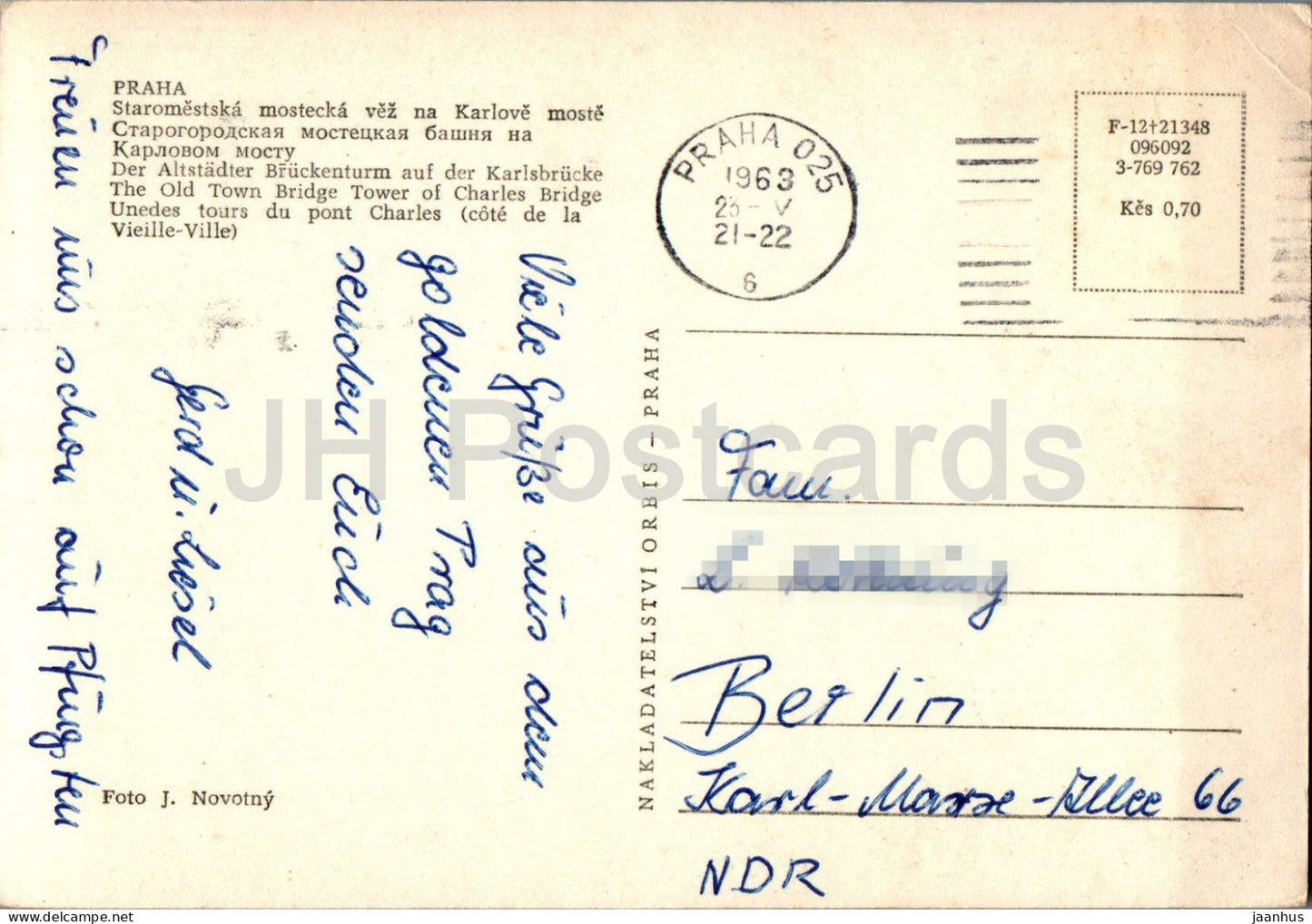 Praha - Prague - Tour du pont de la vieille ville du pont Charles - 096092 - 1963 - République tchèque - Tchécoslovaquie - utilisé