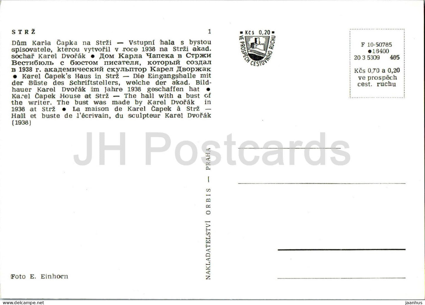 Strz - Maison de l'écrivain tchèque Karel Capek - la salle avec un buste du musée de l'écrivain - République tchèque - Tchécoslovaquie - inutilisée