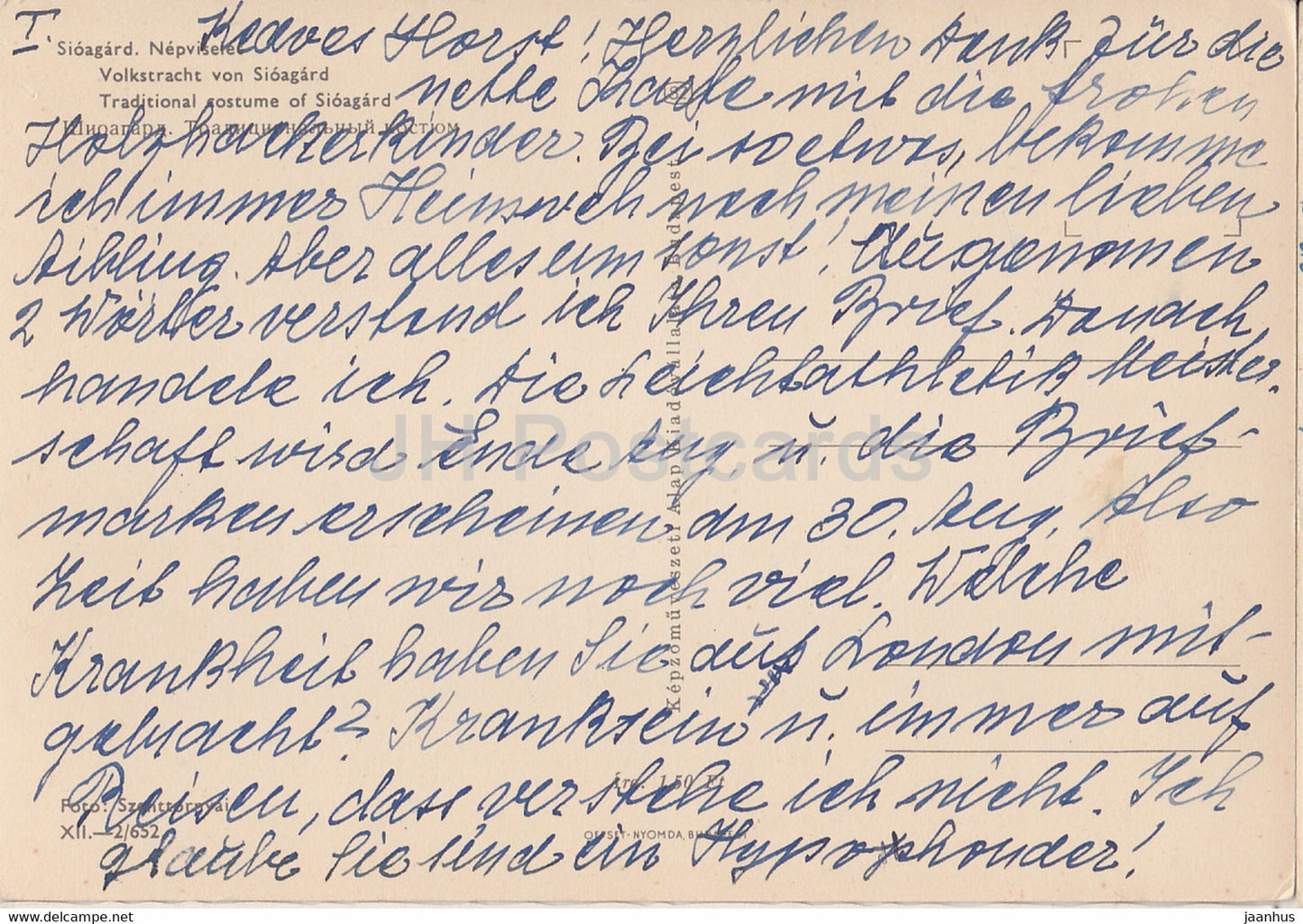 Sioagard Folk Costumes - old postcard - Hungary - used