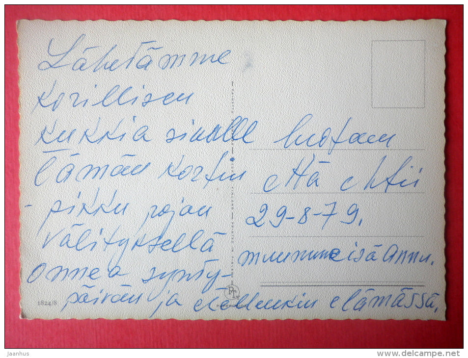 illustration - boy - flowers - birds - 1824/8 - Finland - circulated in Finland 1979 - JH Postcards