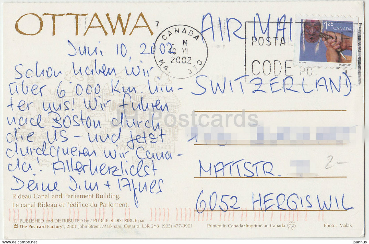 Ottawa - Canal Rideau et édifice du Parlement - bateau - 2002 - Canada - occasion