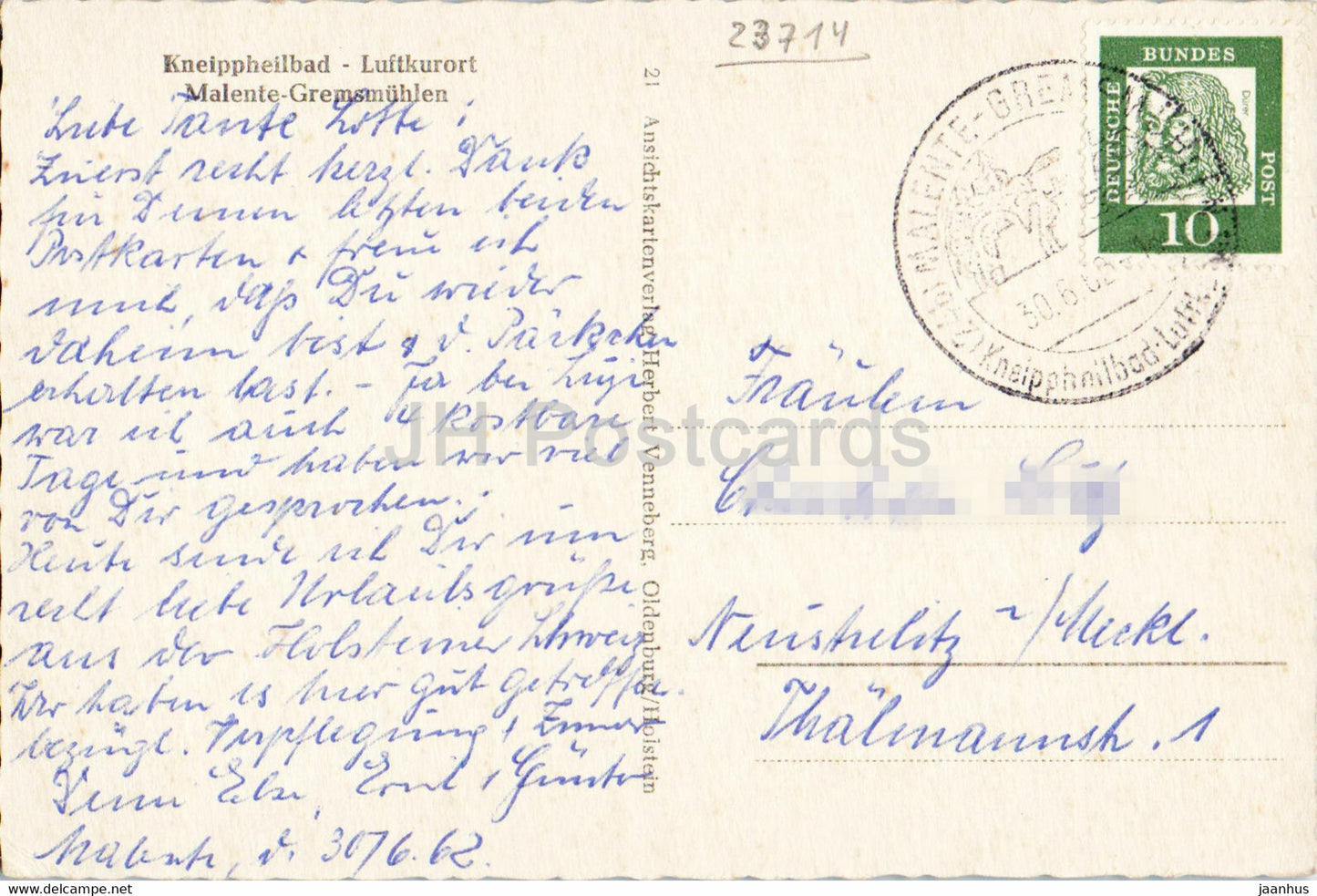 Kneippheilbad - Luftkurort - Malente Gremsmuhlen - old postcard - 1962 - Germany - used
