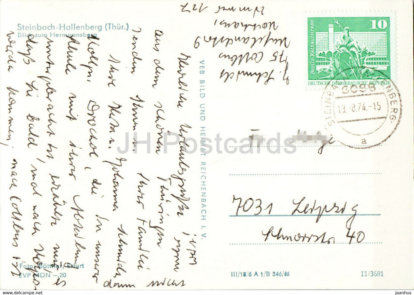 Steinbach Hallenberg - Blick zum Hermannsberg - old postcard - 1974 - Germany DDR - unused