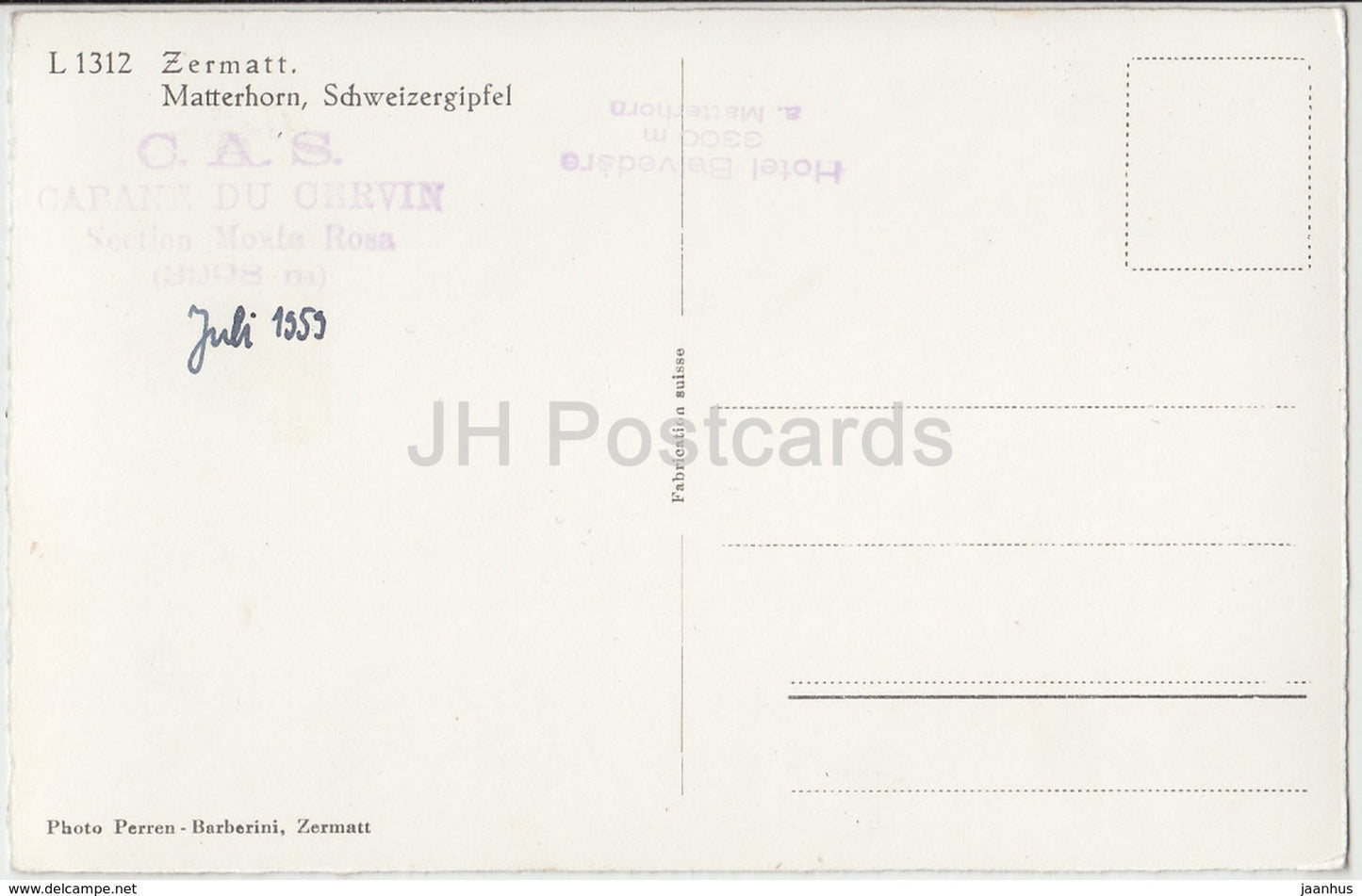 Zermatt - Matterhorn - Schweizergipfel - 1312 - Switzerland - 1959 - used
