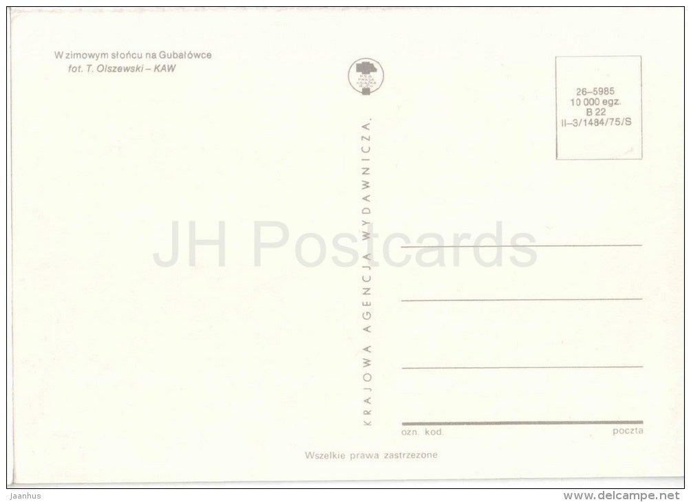 mountains - winter sun on Gubalowce - 26-5985 - Poland - unused - JH Postcards
