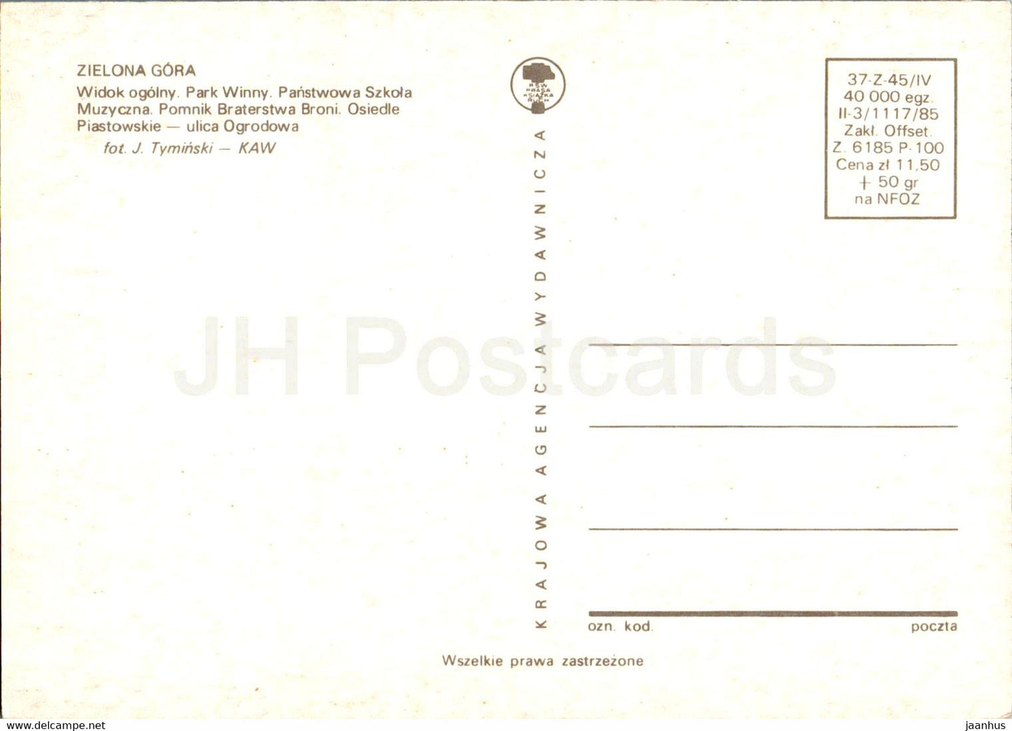 Zielona Gora - Widok ogolny - Park Winny - Panstwowa Szkola Muzyczna - ulica Ogrodowa - Multiview - Polen - unbenutzt