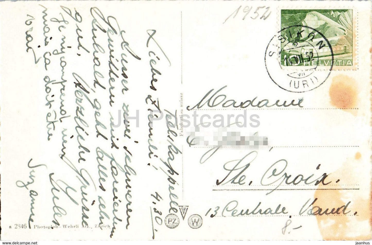 Tellskapelle - navire - 2846 - carte postale ancienne - 1952 - Suisse - utilisé