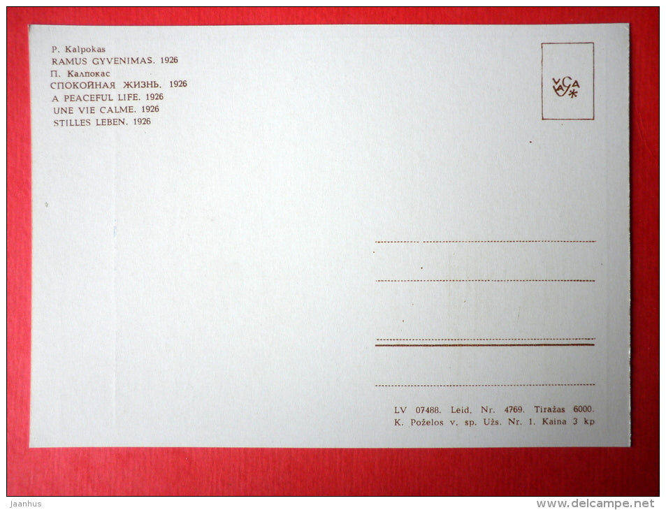 painting by Petras Kalpokas - A Peaceful Life . 1926 - man and woman - fishing net - lithuanian art - unused - JH Postcards