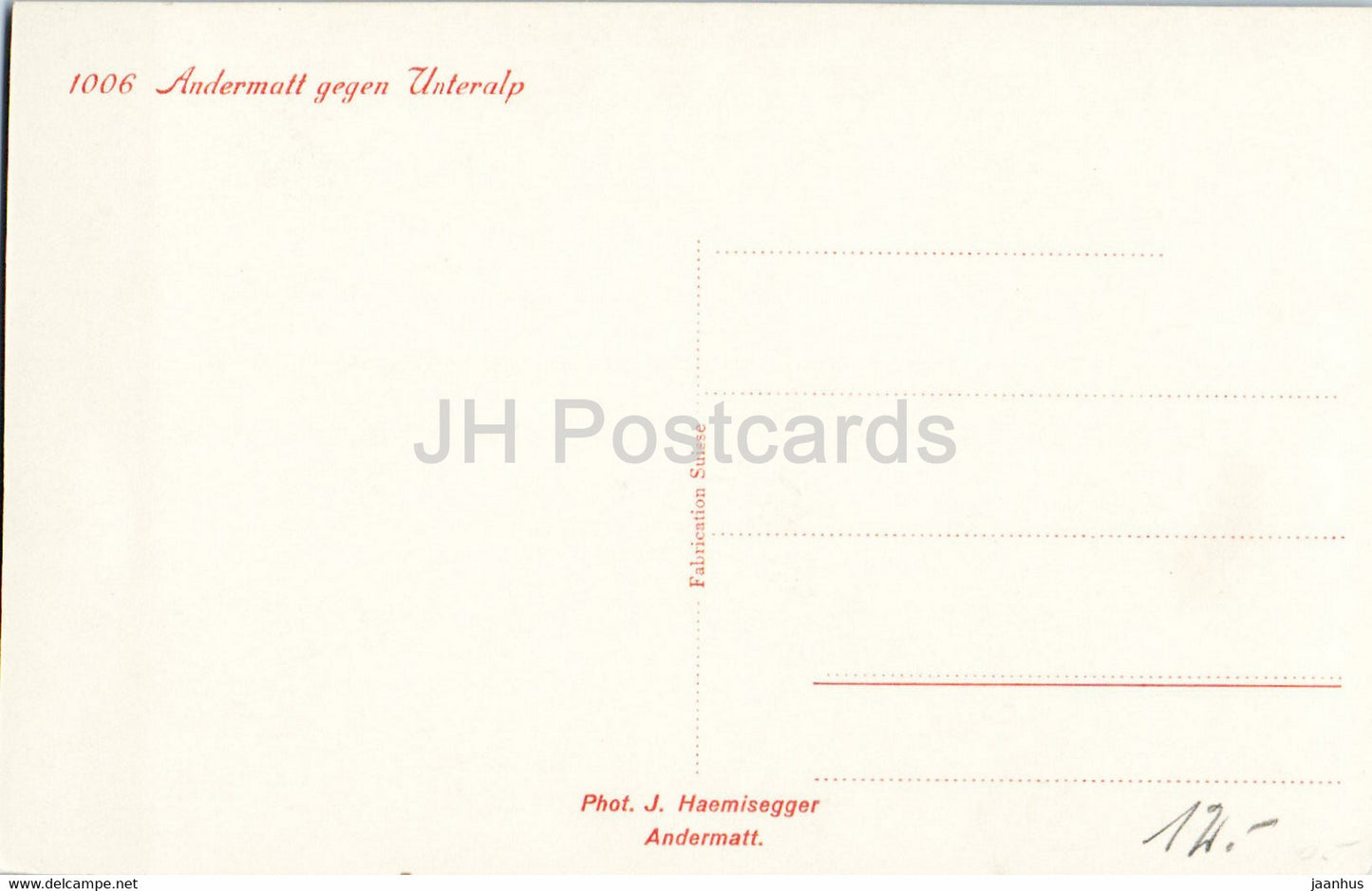 Andermatt gegen Unteralp - 1006 - carte postale ancienne - Suisse - inutilisée