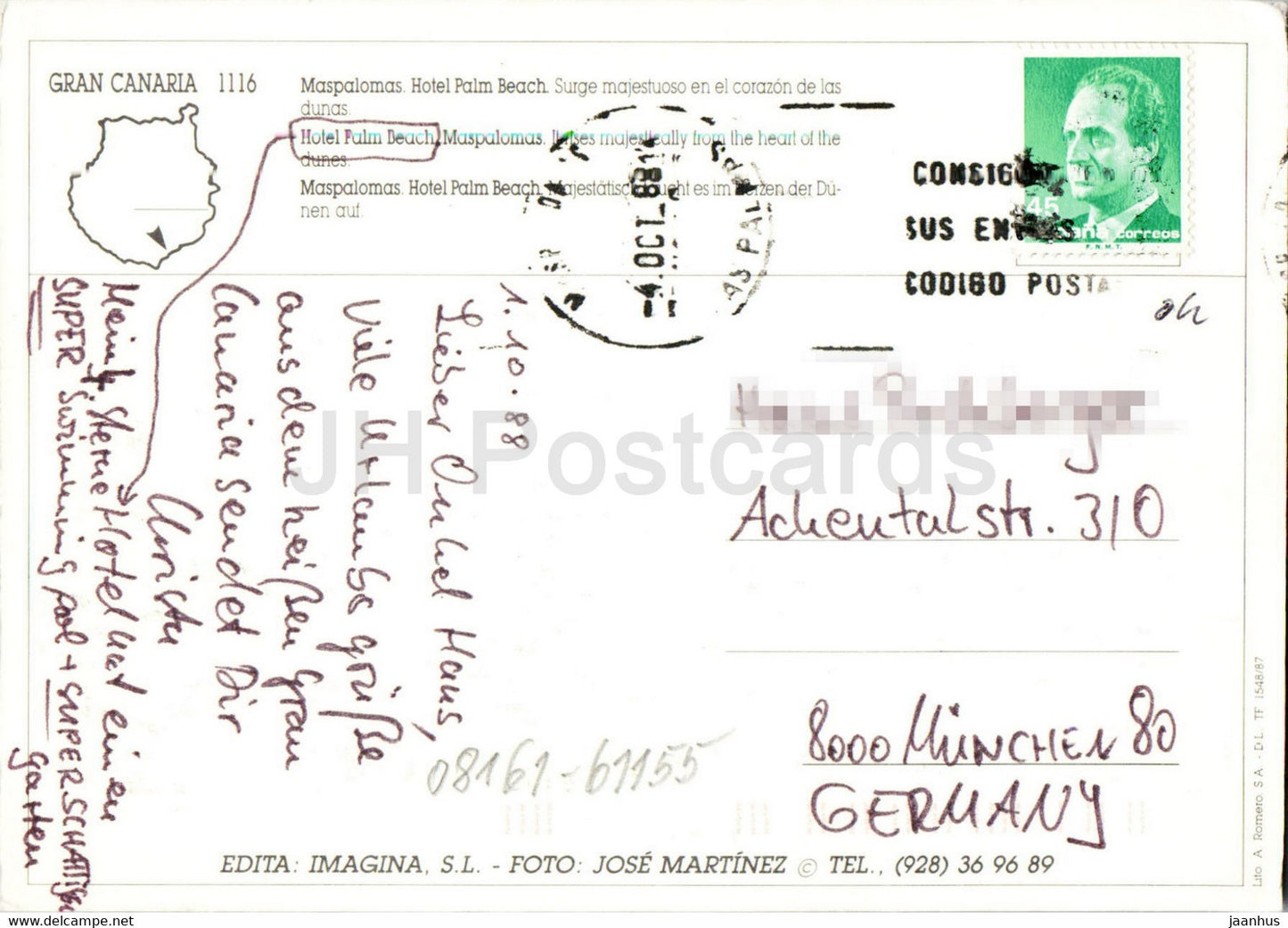 Maspalomas - Hotel Palm Beach - Gran Canaria - 1116 - 1988 - Espagne - occasion