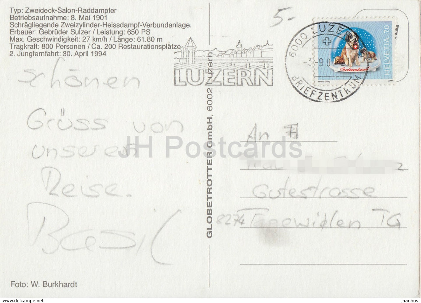 Vierwaldstattersee - Dampfschiff Uri - passenger ship - steamer - 2000 - Switzerland - used