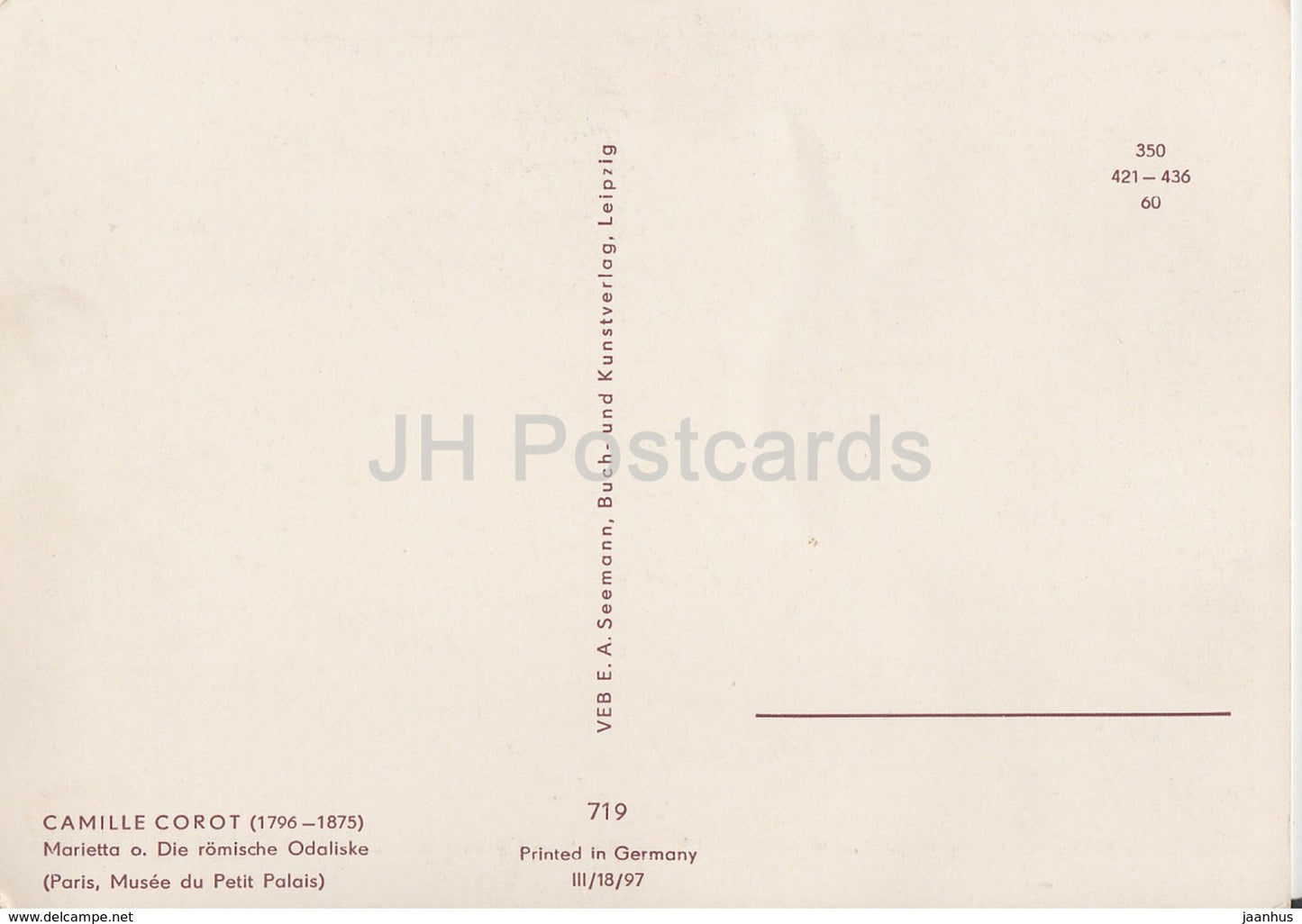 painting by Camille Corot - Marietta o. die Romische Odaliske - naked woman - nude - French art - Germany DDR - unused