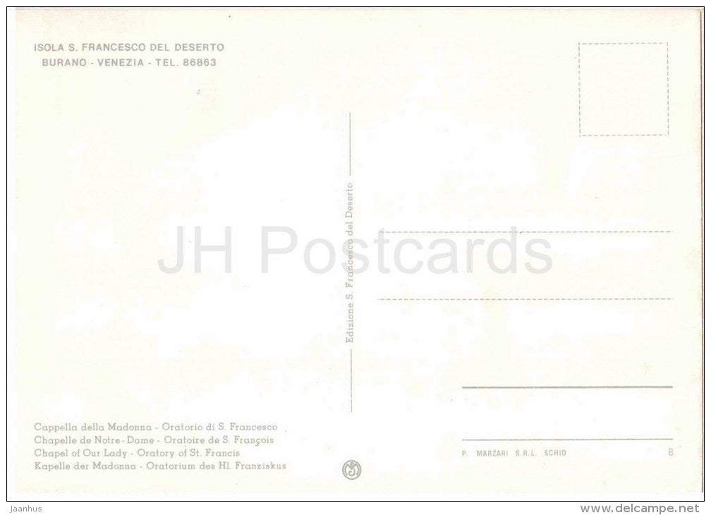 Cappella della Madonna - chapel - Isola San Francesco del Deserto - Venezia - Italia - Italy - unused - JH Postcards