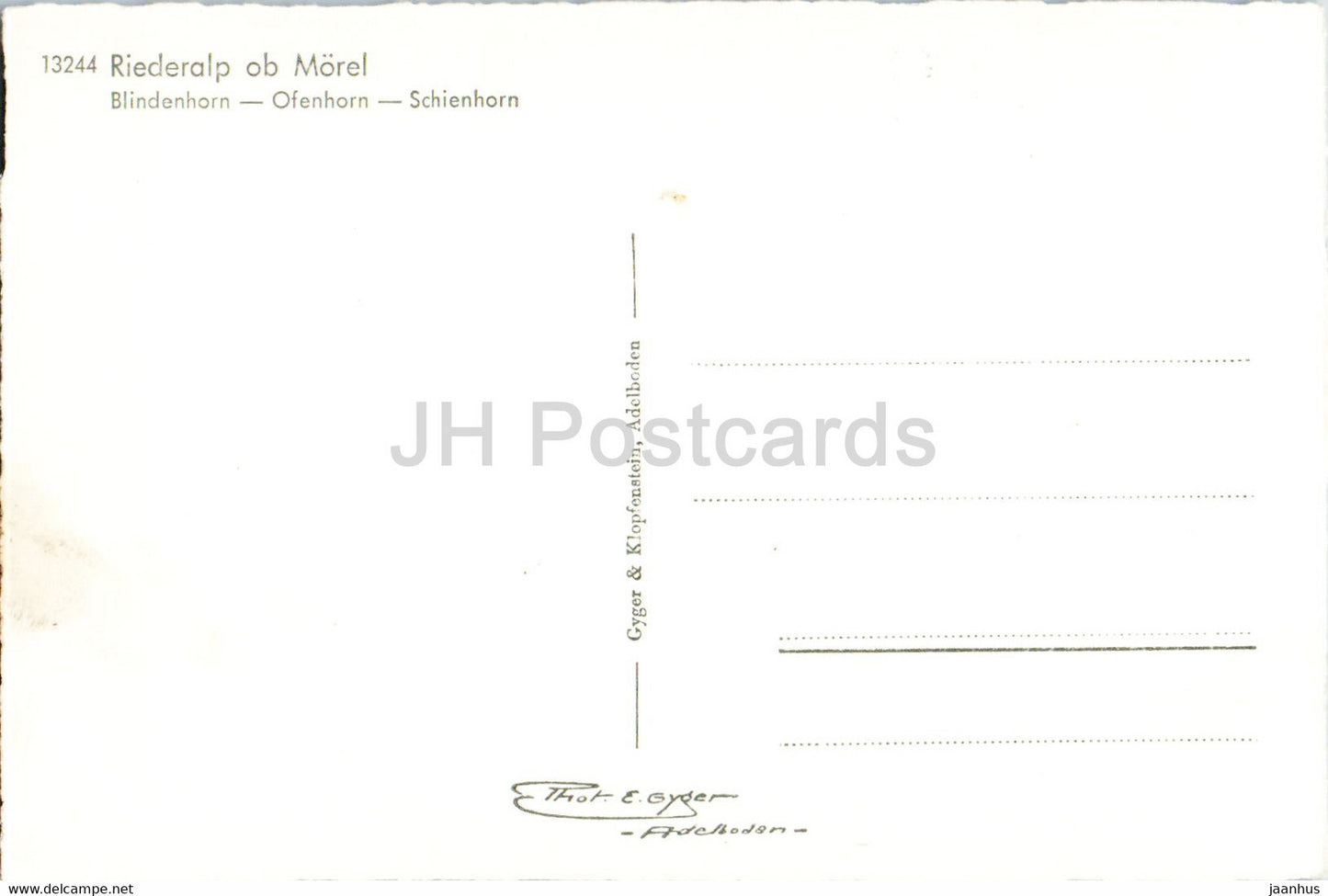 Riederalp ob Morel - Blindenhorn - Ofenhorn - Schienhorn - 13244 - carte postale ancienne - Suisse - inutilisée