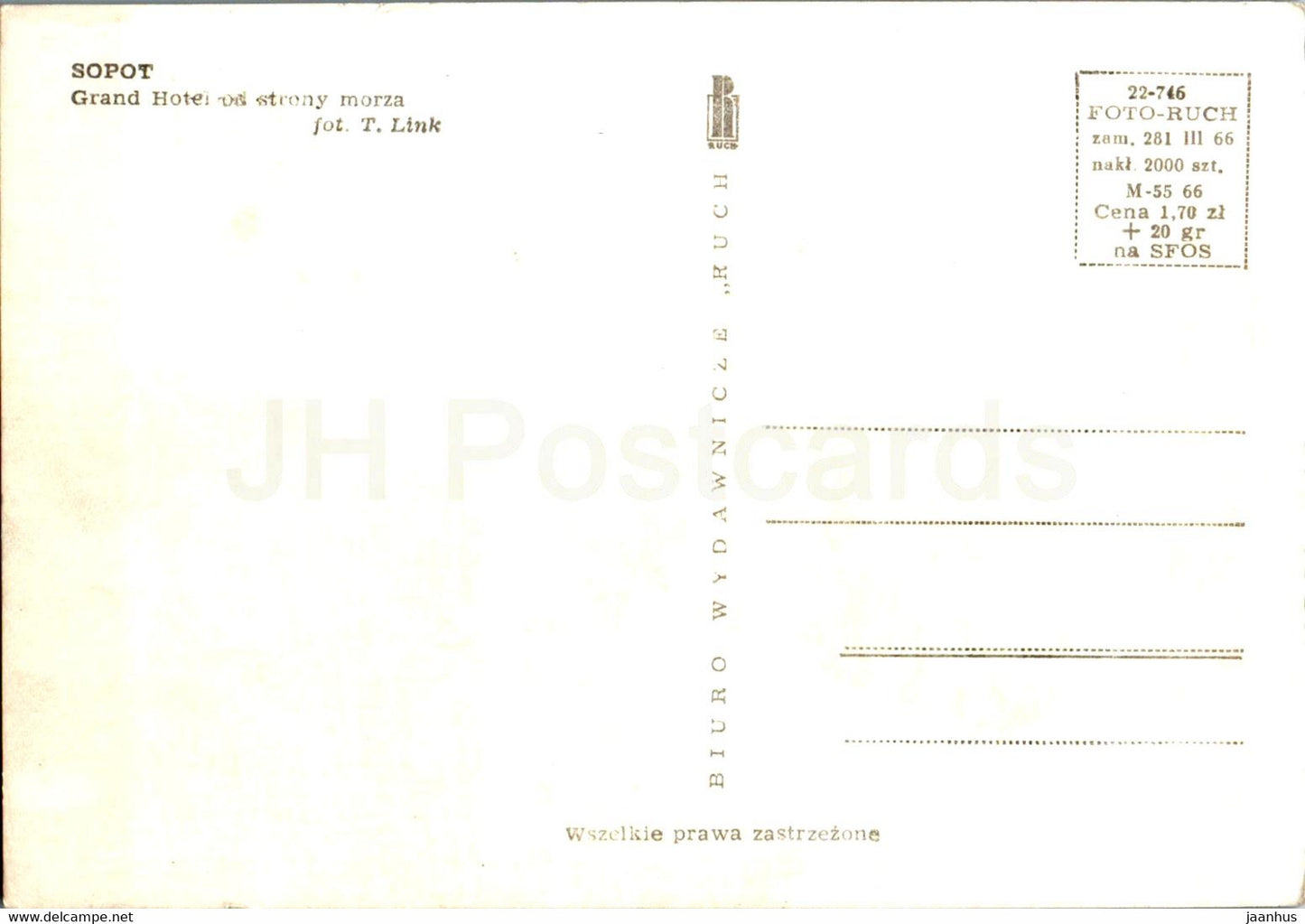 Sopot - Grand Hotel od strony morza - Grand Hotel from the sea - sailing boat - Poland - unused