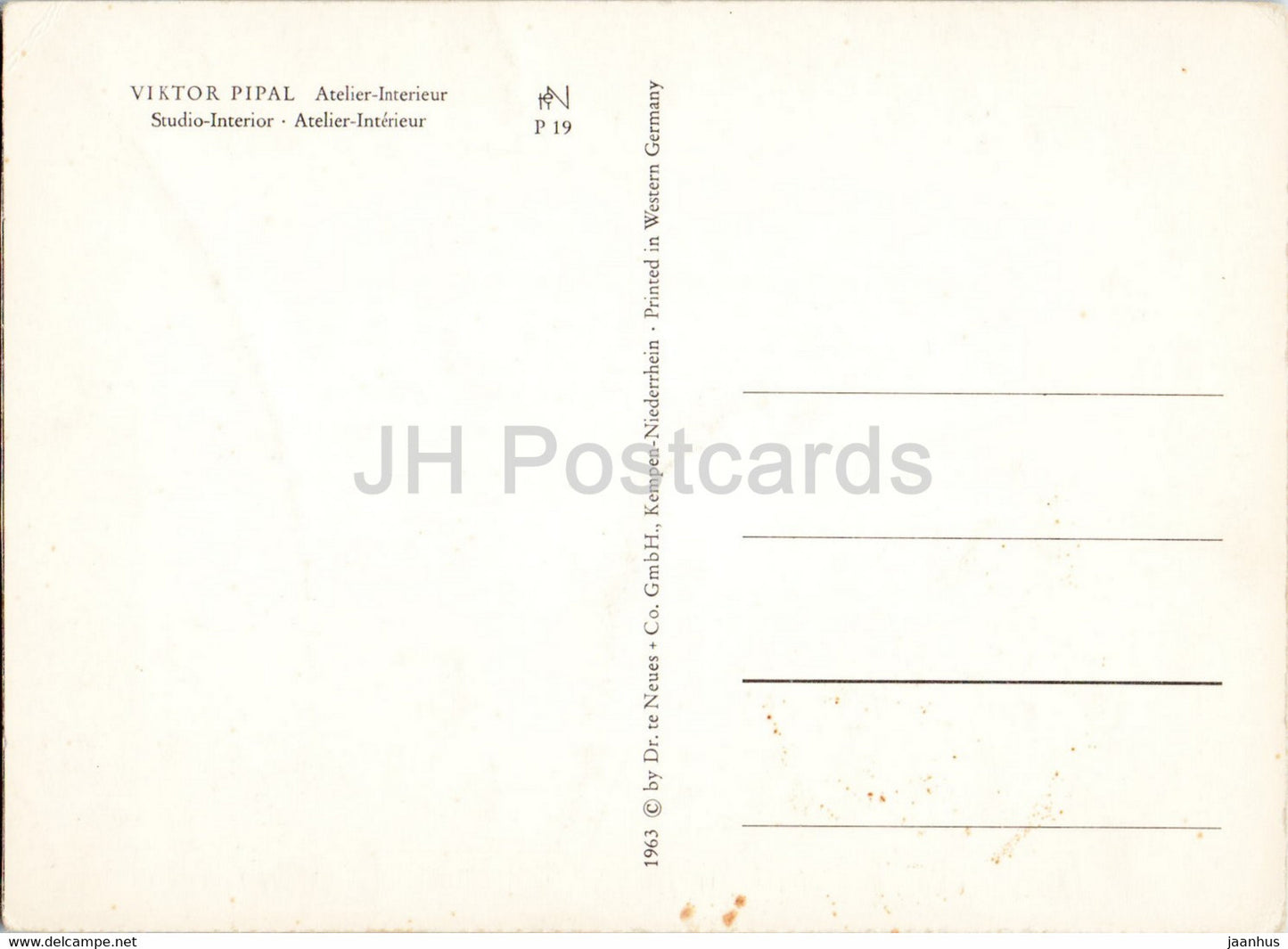 painting by Viktor Pipal - Atelier Interieur - Studio interior - german art - 1963 - Germany - unused