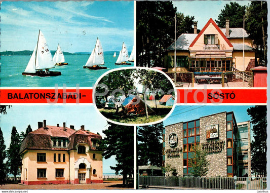 lake Balaton - Balatonszabadi - Sosto - sailing boat - multiview - Hungary - used - JH Postcards