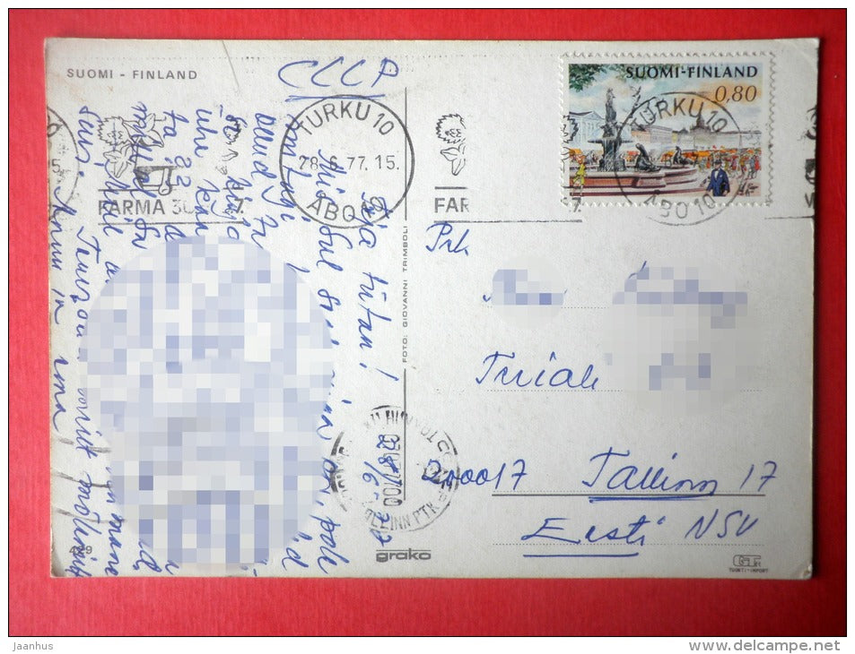 beach - sea - women - 429 - Finland - sent from Finland Turku to Estonia USSR 1977 - JH Postcards