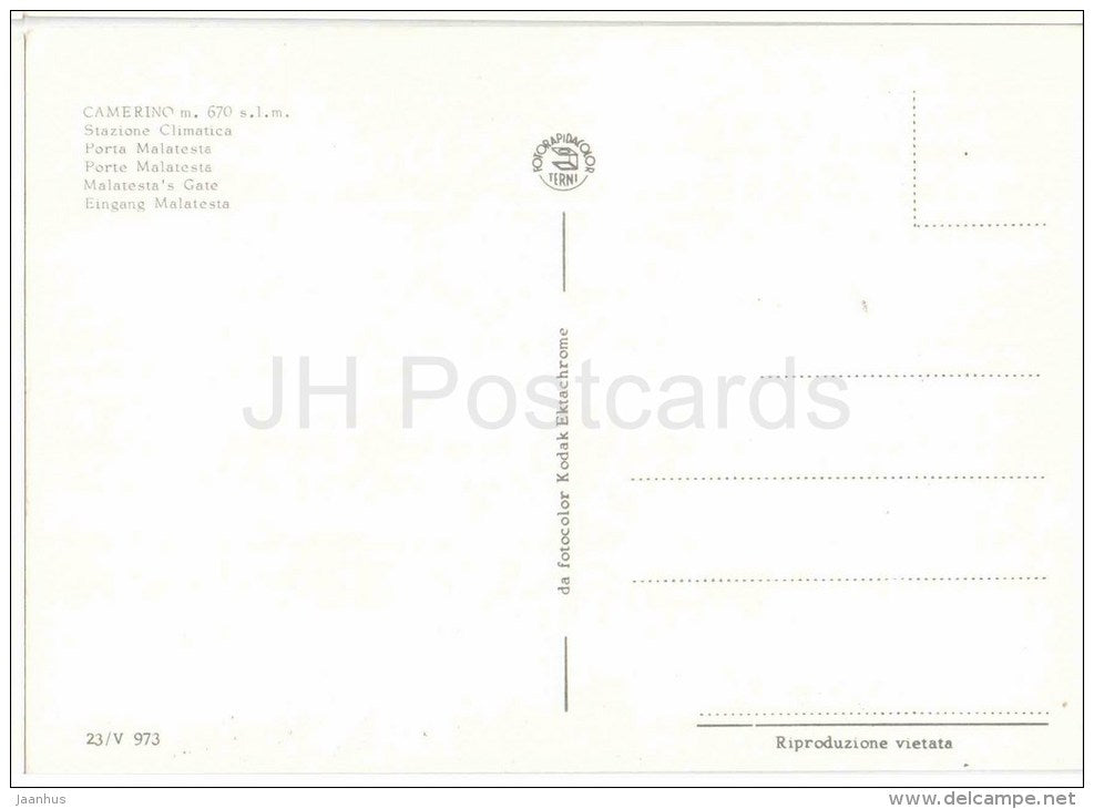 Stazione Climatica , Porta Malatesta - gate - Camerino m. 670 - Macerata - Marche - 23/V 973 - Italia - Italy - unused - JH Postcards