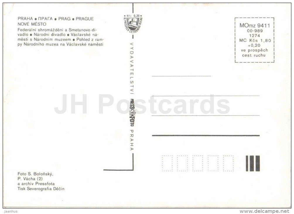 national theatre - Vaclavske square - Nove Mesto - Praha - Prague - Czechoslovakia - Czech - unused - JH Postcards