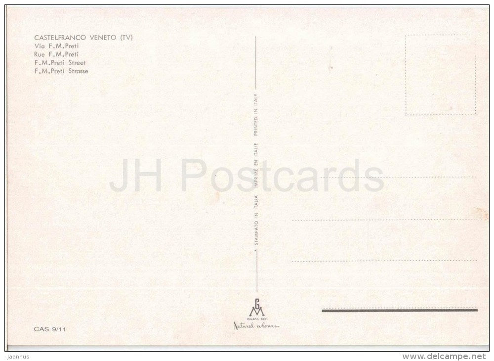 Via F. M. Preti - street - Castelfranco Veneto - Trevisio - Veneto - CAS 9/11 - Italia - Italy - unused - JH Postcards